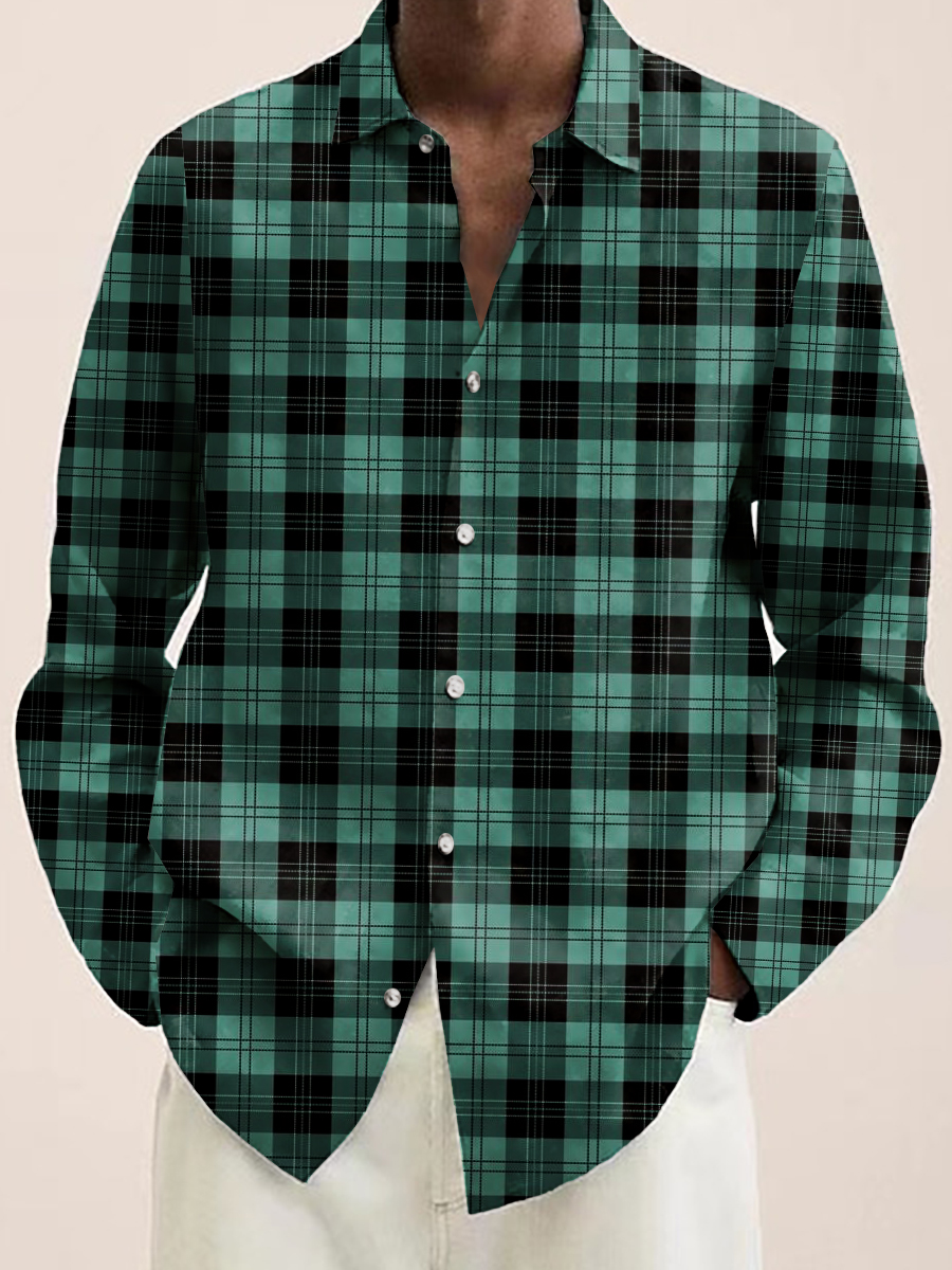 Men's Simple Plaid Print Long Sleeve Shirt