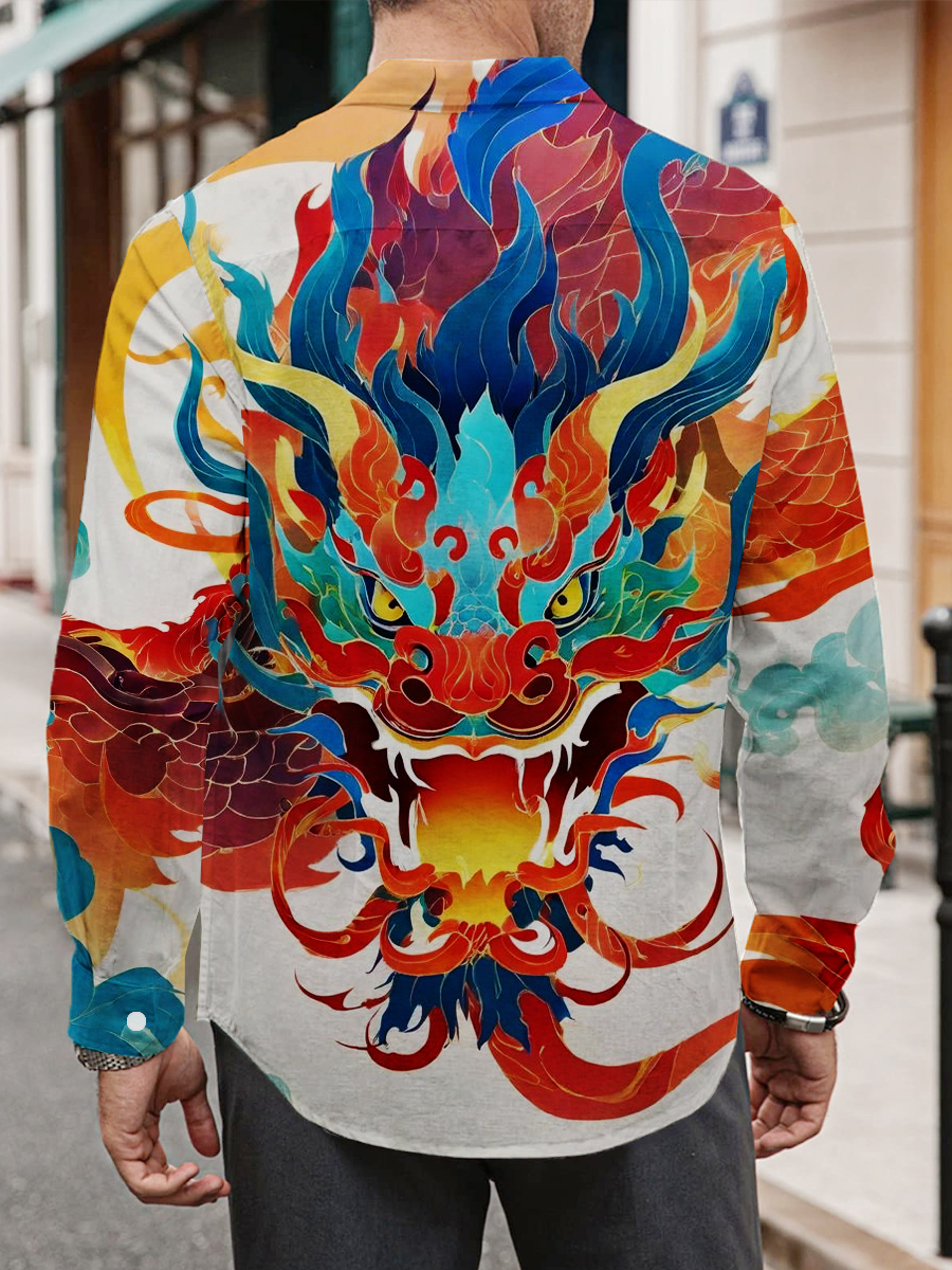 Chinese Loong Pattern Long Sleeve Hawaiian Shirt