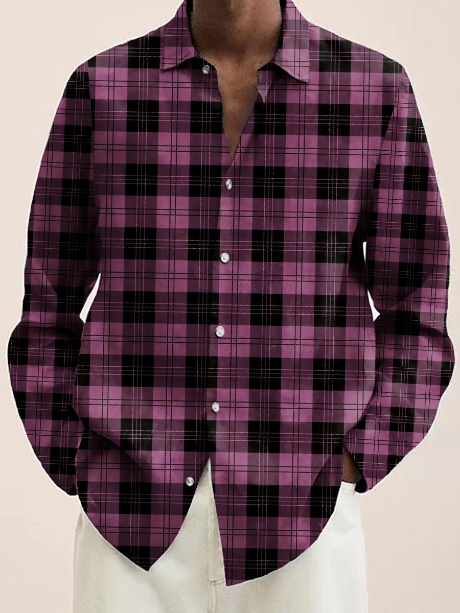 Men's Simple Plaid Print Long Sleeve Shirt