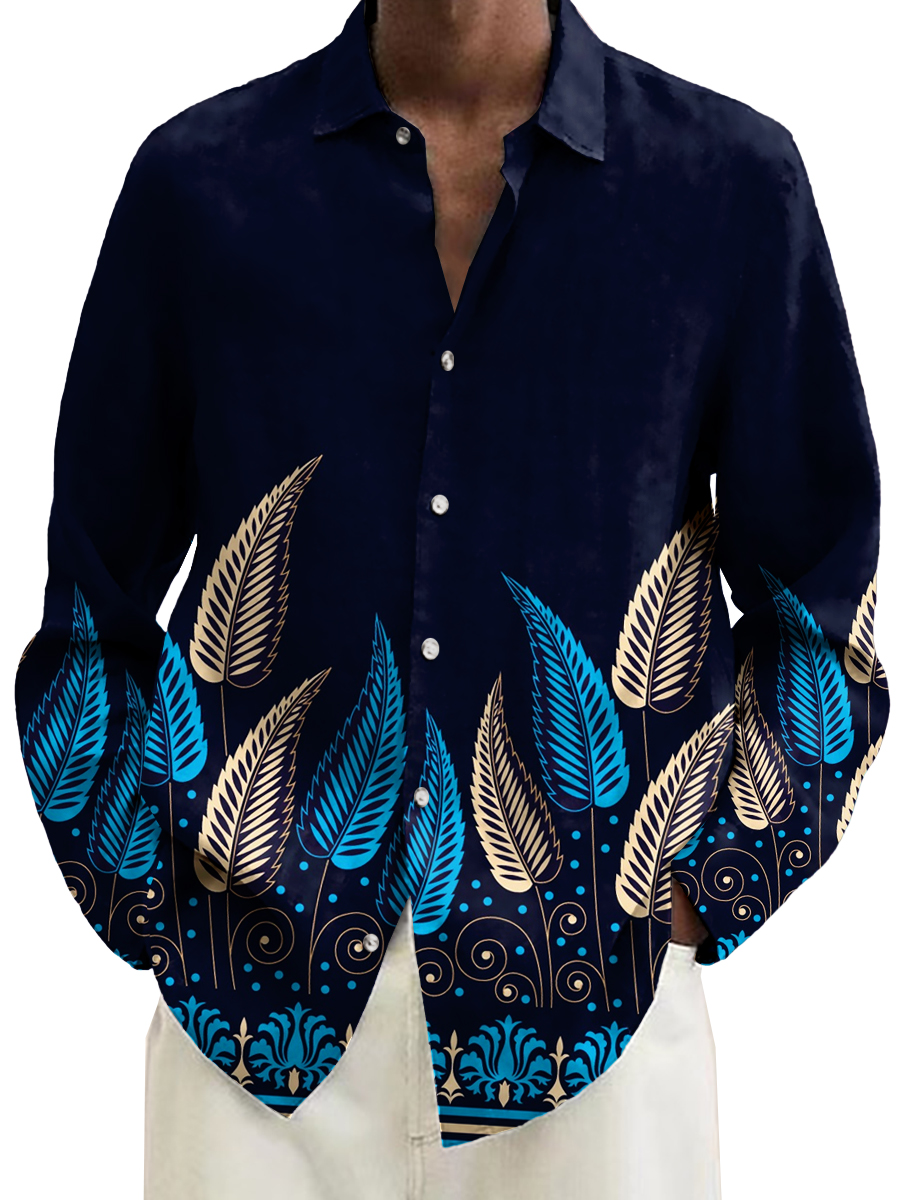 Men's Art Feather Print Long Sleeve Shirt