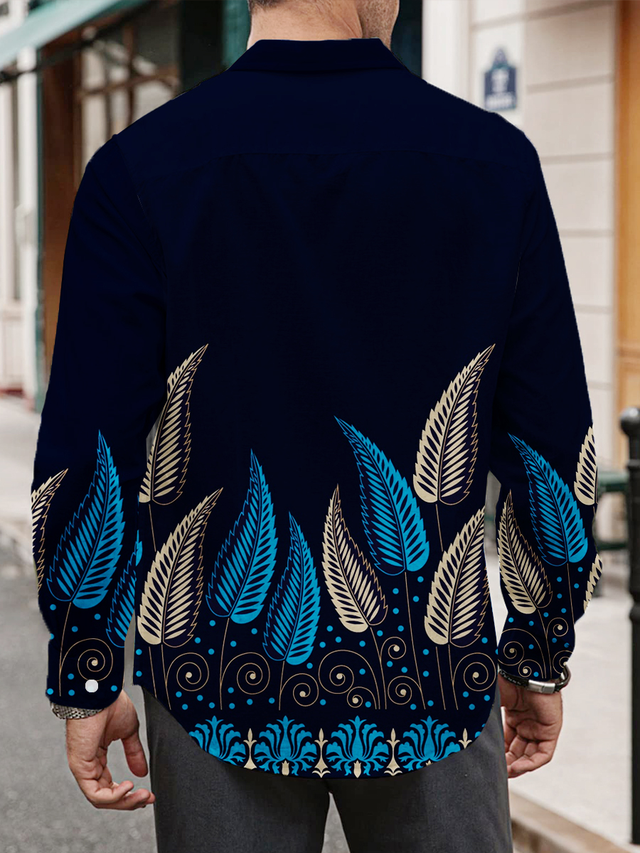 Men's Art Feather Print Long Sleeve Shirt