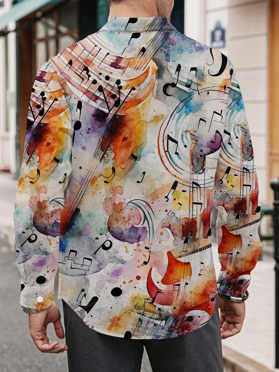 Men's Musical Note Print Long Sleeve Shirt