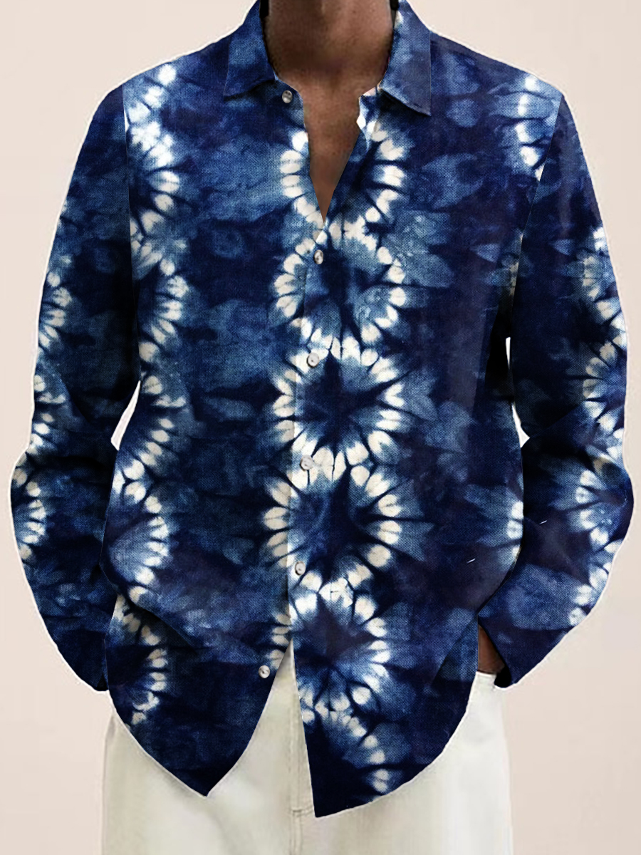 Tie-dye Pattern Long Sleeve Hawaiian Shirt