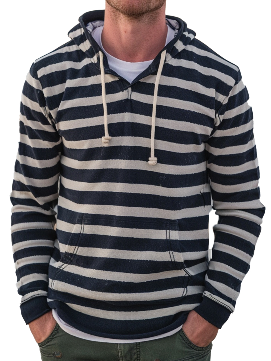 Men's Casual Hoodie Navy Stripes Print Casual Hoodie