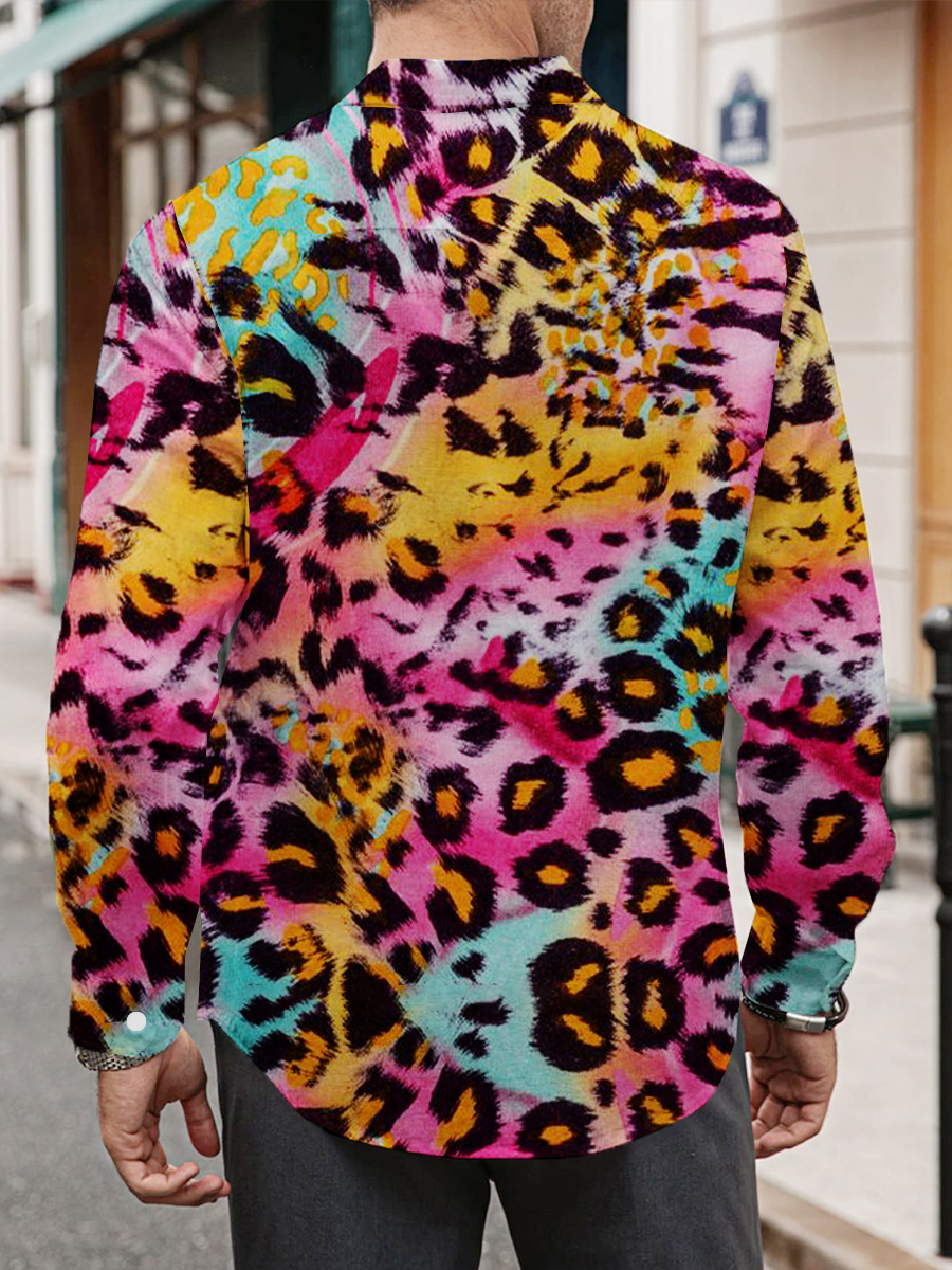 Rainbow Leopard Print Long Sleeve Hawaiian Shirt