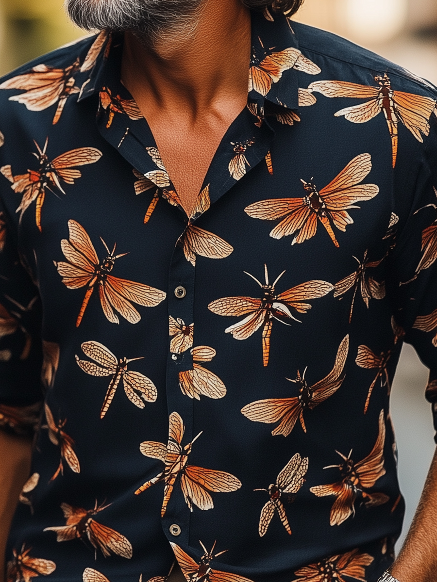 Dragonfly Printed Autumn Long Sleeves Shirt