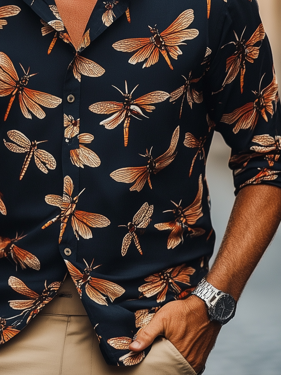 Dragonfly Printed Autumn Long Sleeves Shirt