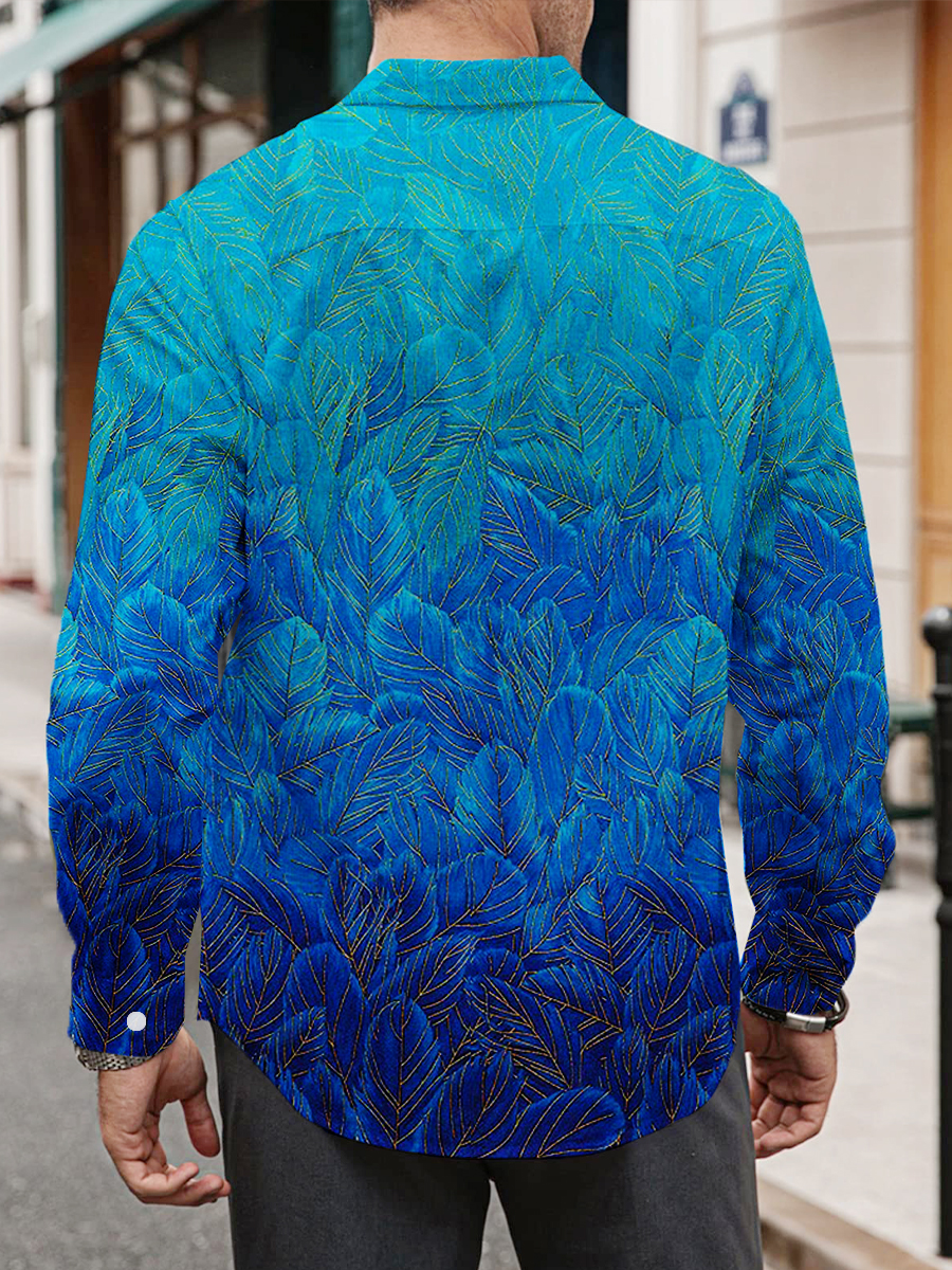 Men's Hawaiian Shirt Peacock Feather Print Casual Vacation Oversized Long Sleeve Shirt
