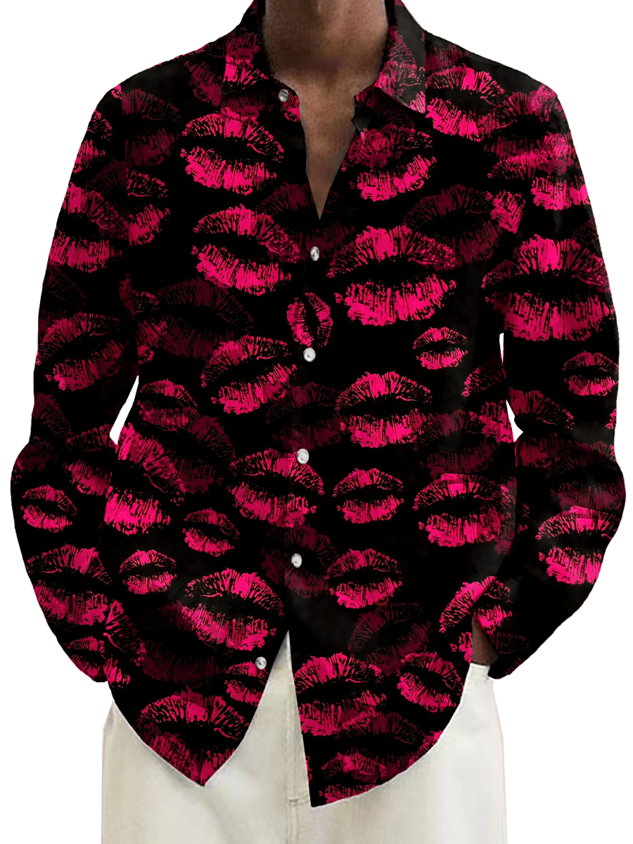 Kiss Motif Long Sleeve Shirt
