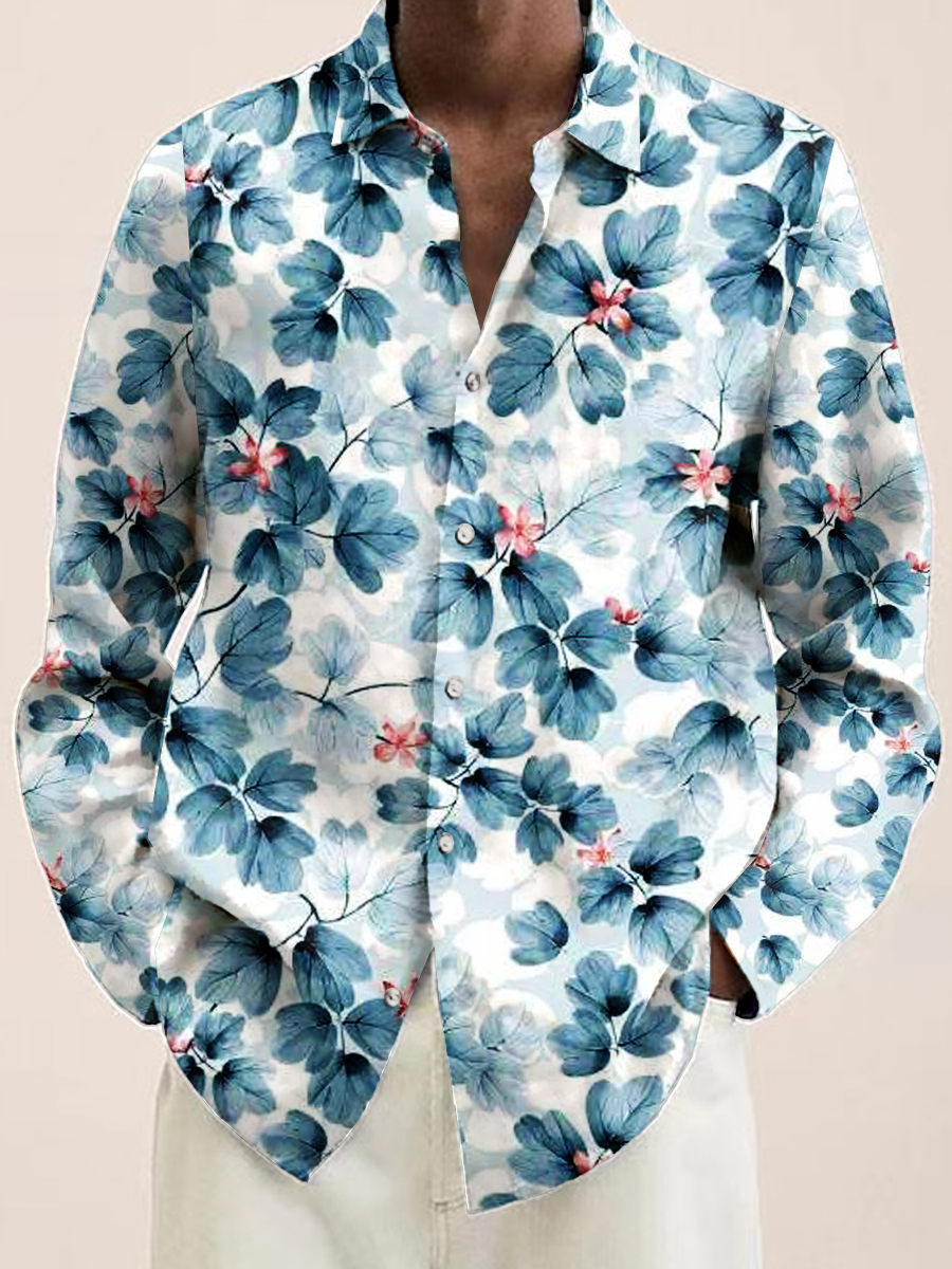 Men's Long Sleeved Shirt Flower Print Casual Loose Long Sleeved Shirt