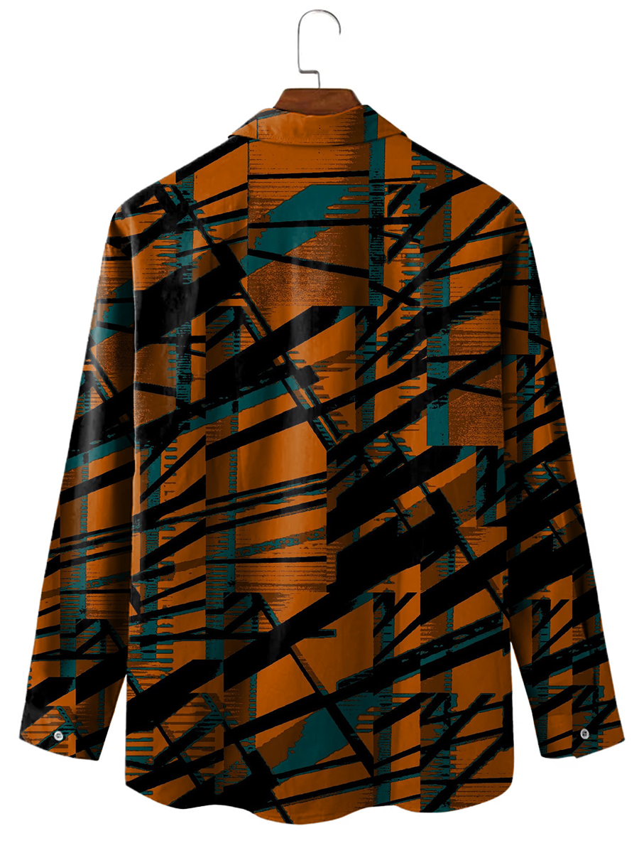 Men's Art Stripes Print Long Sleeve Shirt
