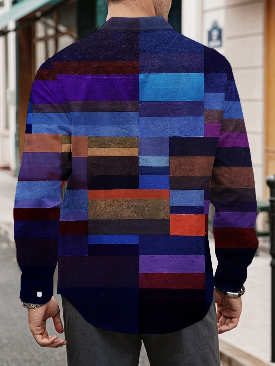 Men's Colorblock Print Long Sleeve Shirt