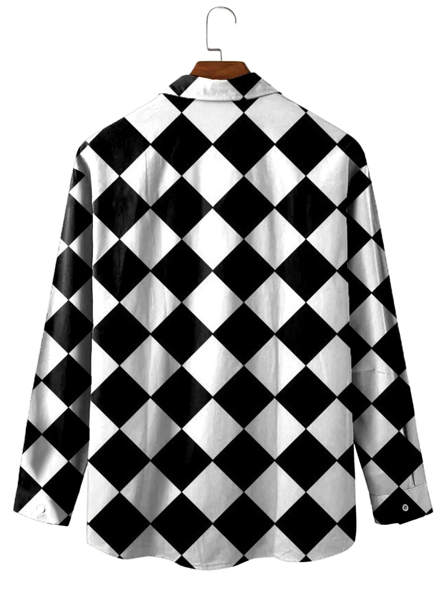 Men's Hawaiian Shirt  Rhombus Print Casual Vacation Oversized Long Sleeve Shirt