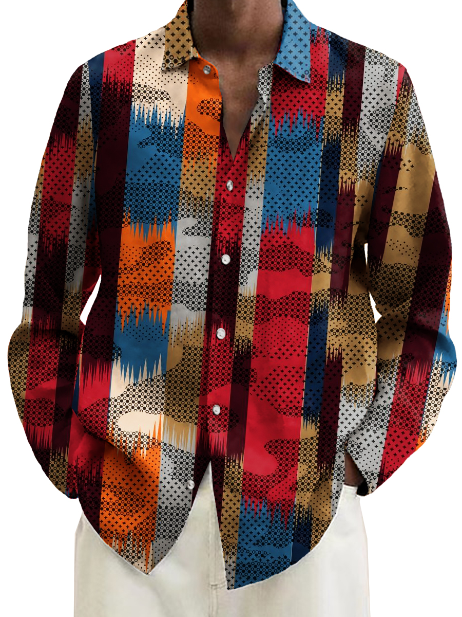 Men's Colorful Stripes Print Long Sleeve Shirt