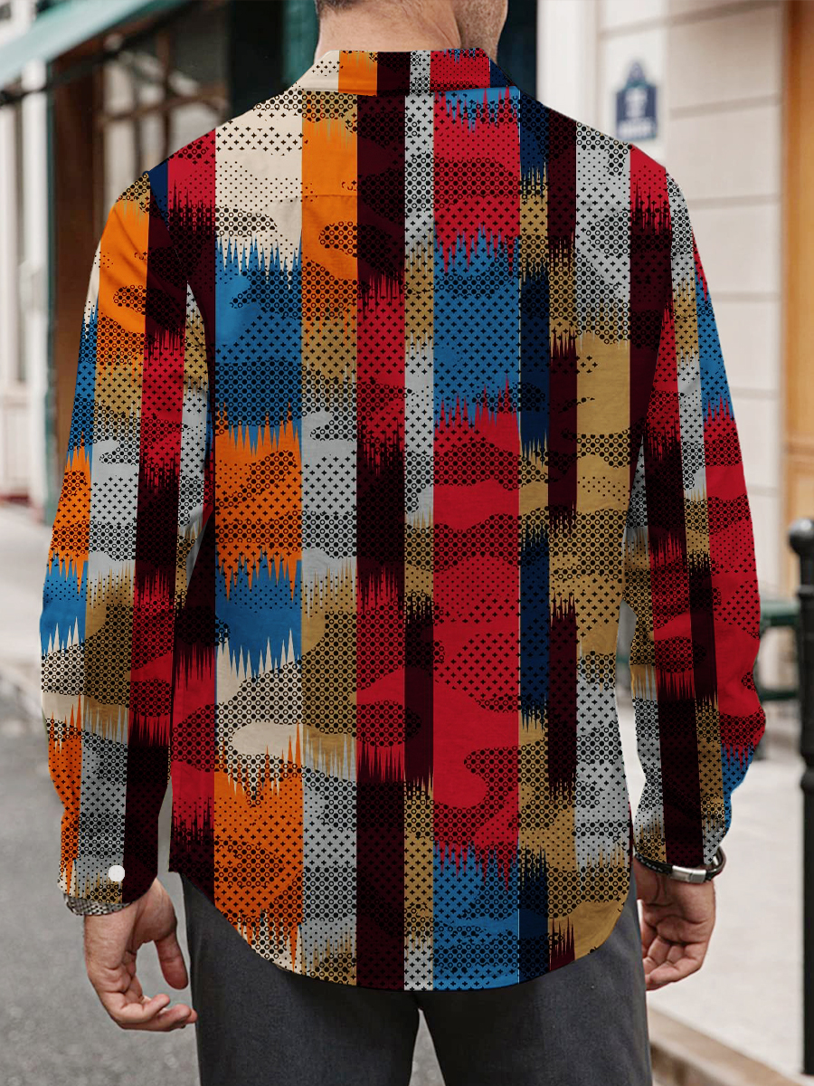 Men's Colorful Stripes Print Long Sleeve Shirt
