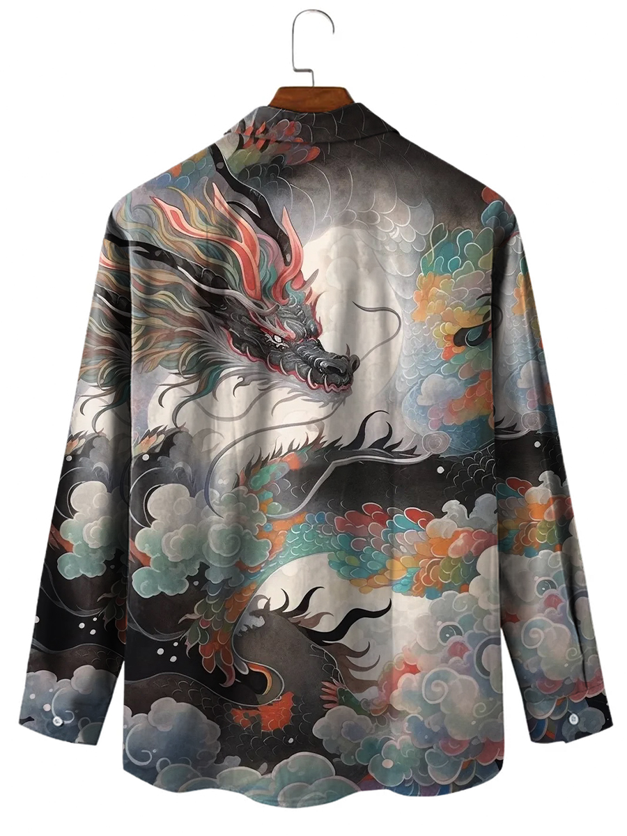Dragon Pattern Long Sleeve Hawaiian Shirt