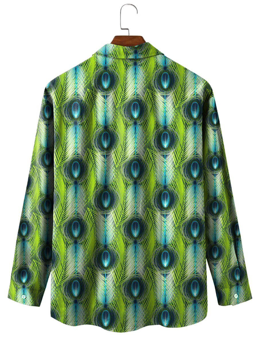 Men's Peacock Feather Print Long Sleeve Shirt