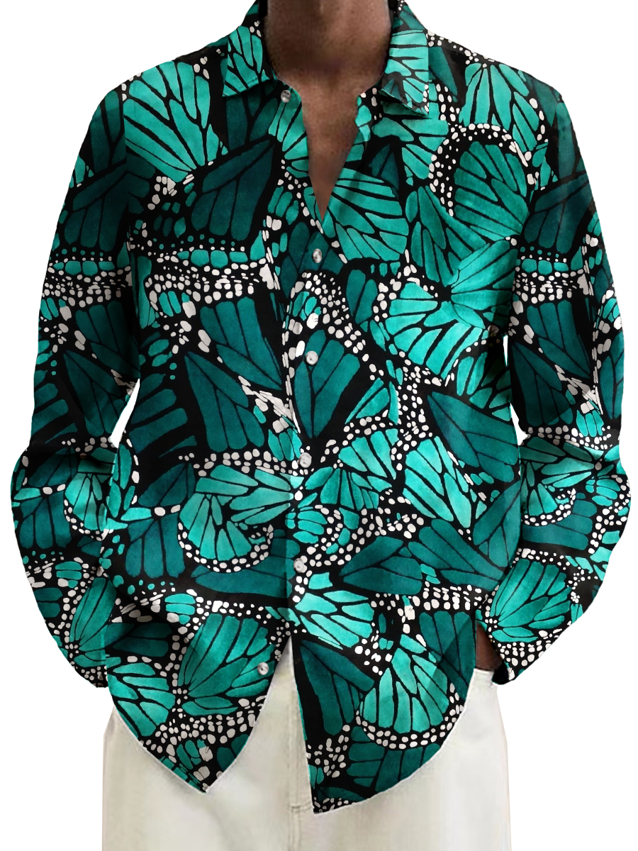 Men's Shirt Butterfly Pattern Print Casual Vacation Oversized Long Sleeve Shirt