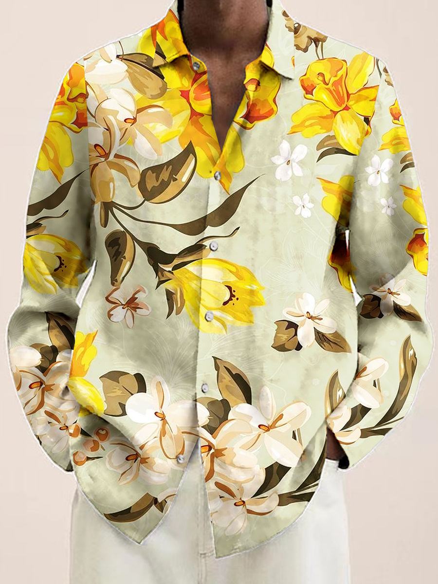 Flower Pattern Long Sleeve Hawaiian Shirt