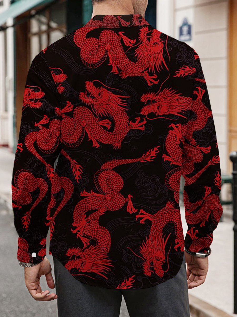 Men's Art New Year Dragon Print Long Sleeve Shirt