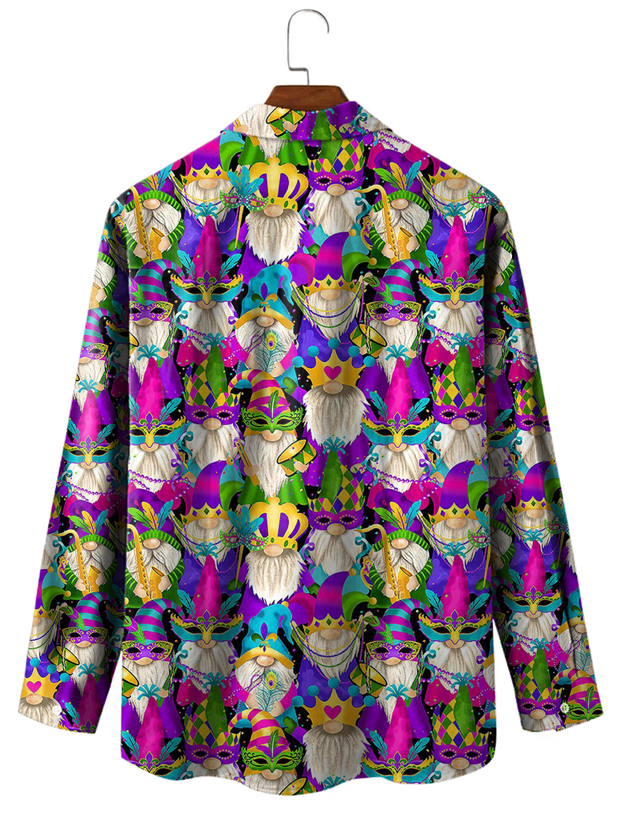 Men's Hawaiian Shirt Art Mardi Gras Mask Print Casual Vacation Oversized Long Sleeve Shirt