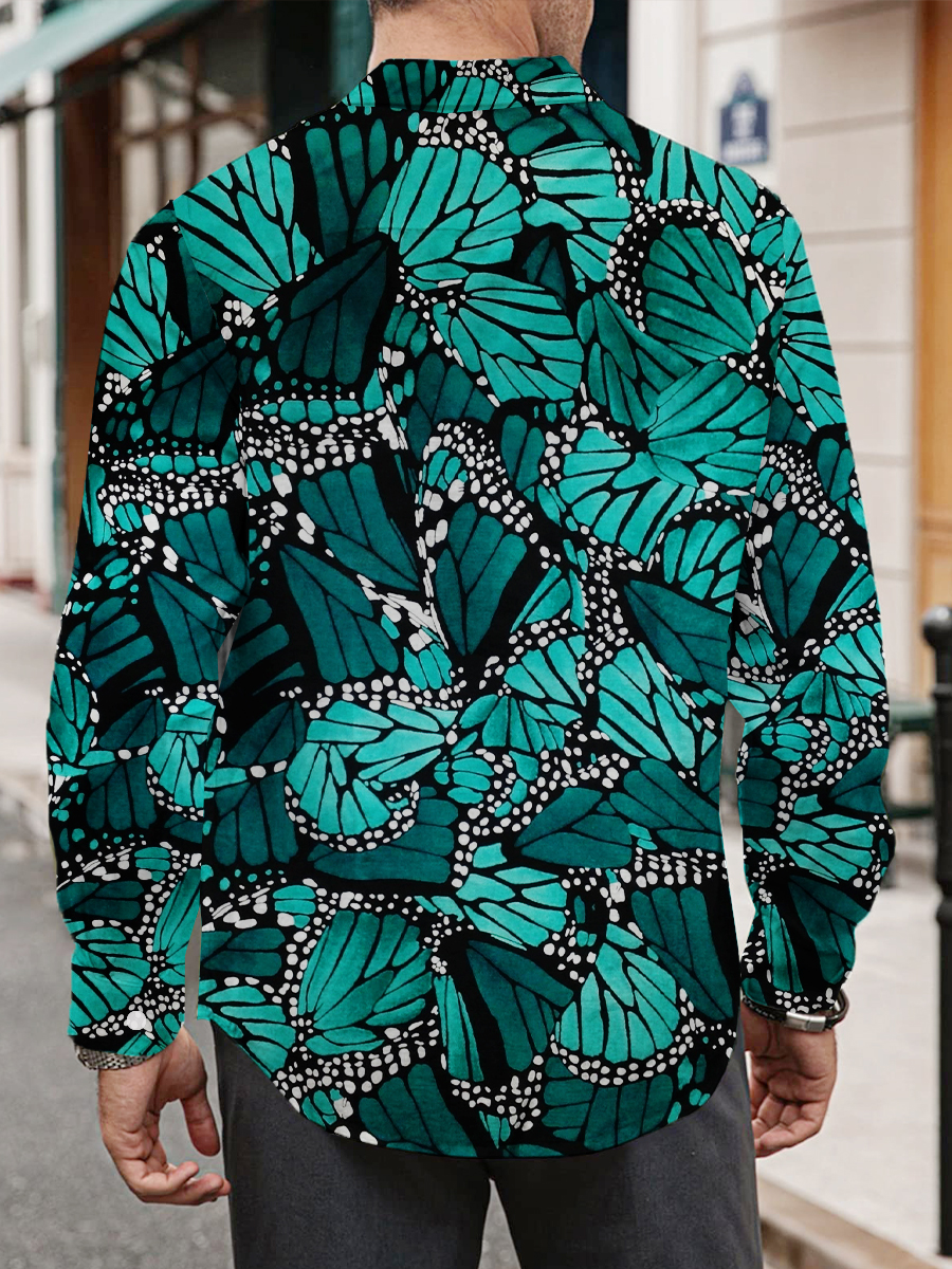 Men's Shirt Butterfly Pattern Print Casual Vacation Oversized Long Sleeve Shirt