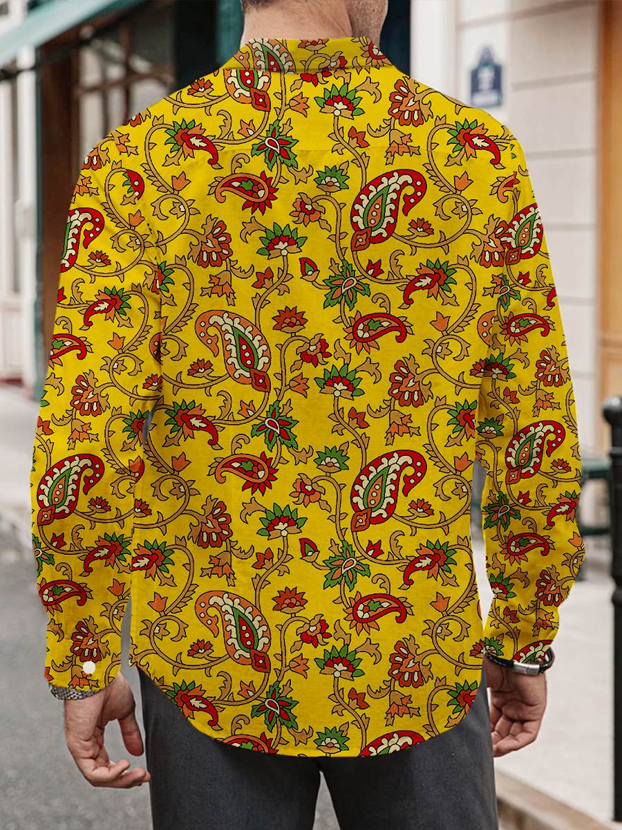 Men's Shirt Vintage Floral Print Casual Vacation Oversized Long Sleeve Shirt