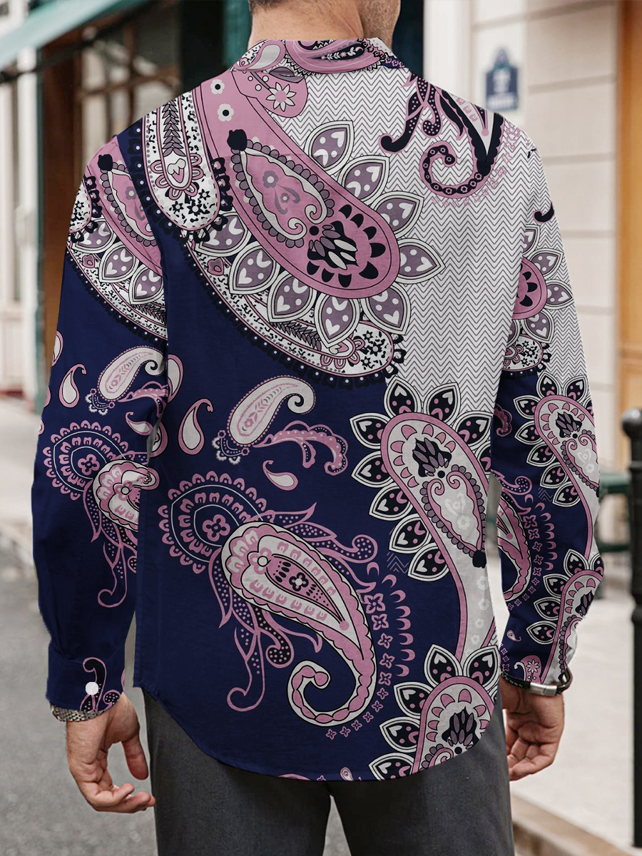 Men's Double Color Paisley Print Long Sleeve Shirt