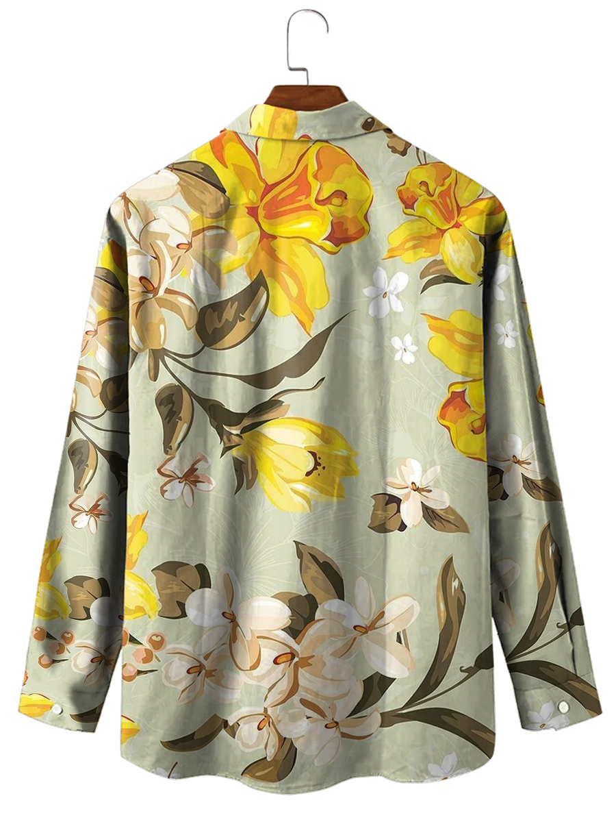 Flower Pattern Long Sleeve Hawaiian Shirt
