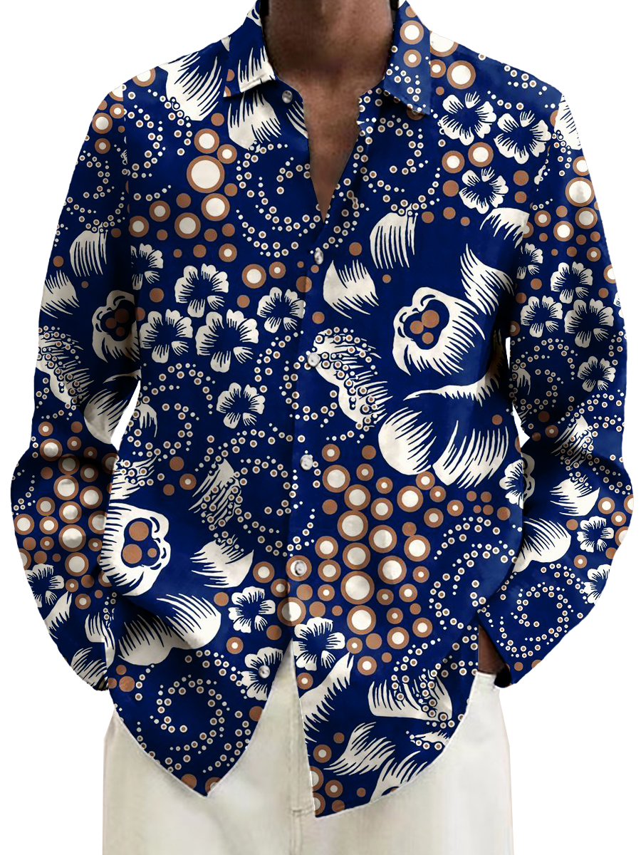 Men's Retro Floral Print Long Sleeve Shirt