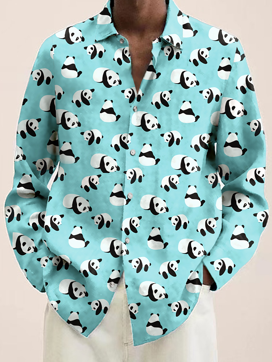 Panda Art Print Long Sleeve Hawaiian Shirt