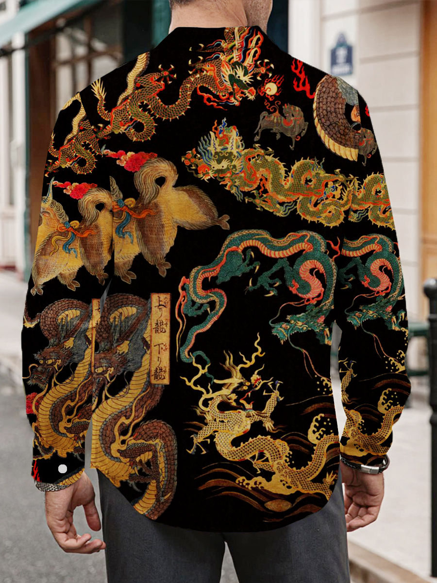 Men's Vintage Holiday Animal Pattern Print Long Sleeve Shirt