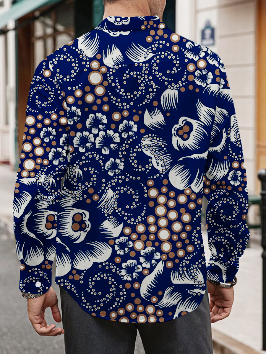 Men's Retro Floral Print Long Sleeve Shirt