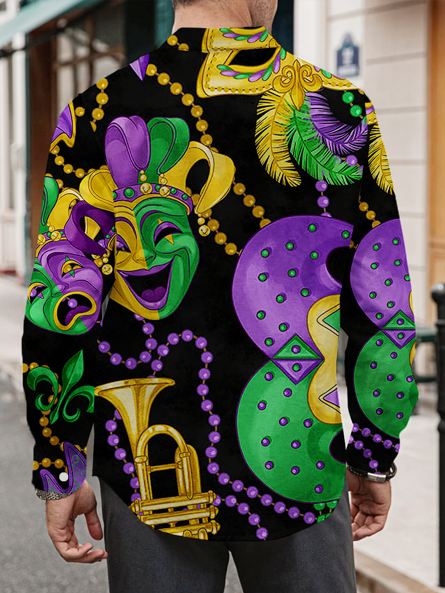 Men's Art Mardi Gras Print Long Sleeve Shirt