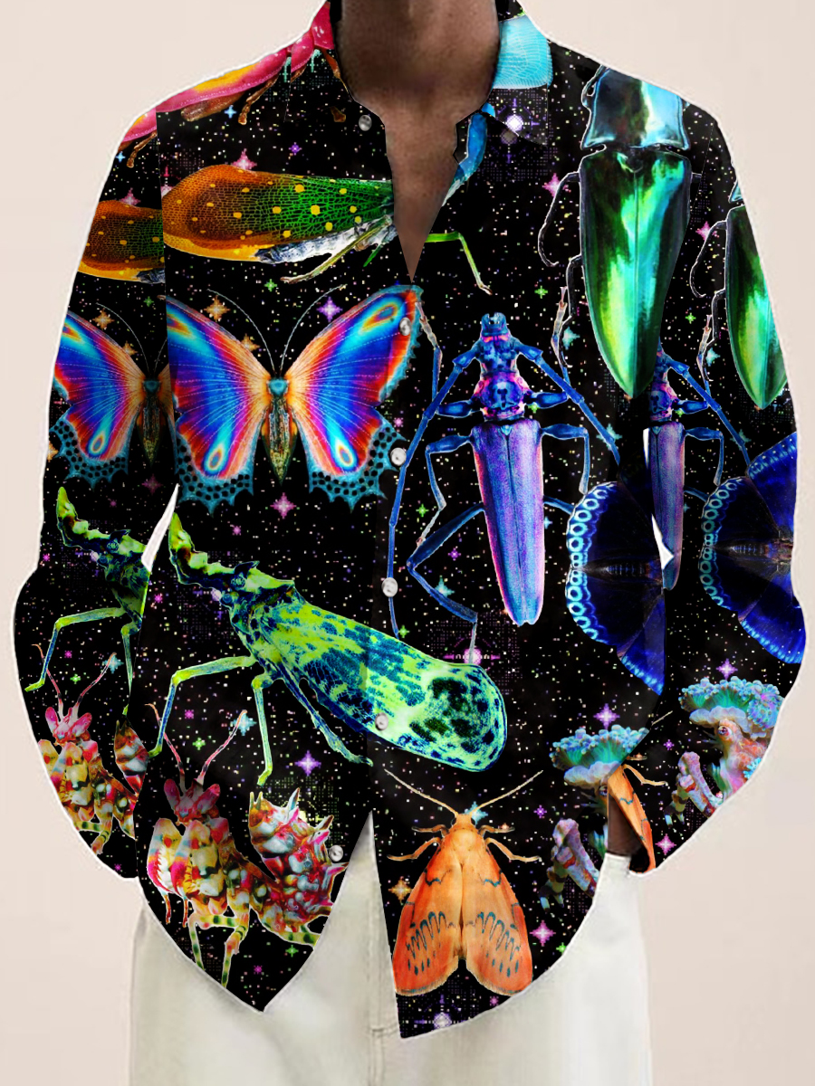 Men's Rainbow Winged Insect Print Long Sleeve Shirt