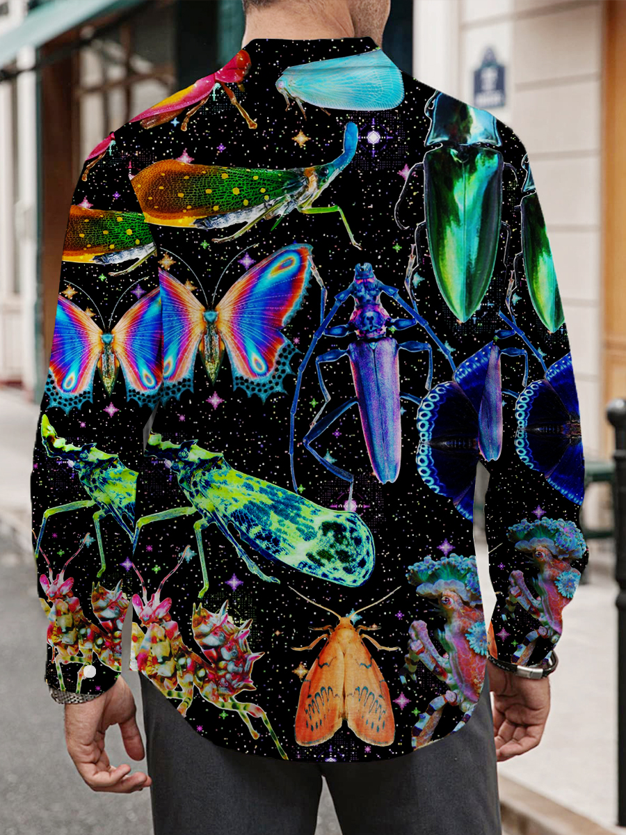 Men's Rainbow Winged Insect Print Long Sleeve Shirt