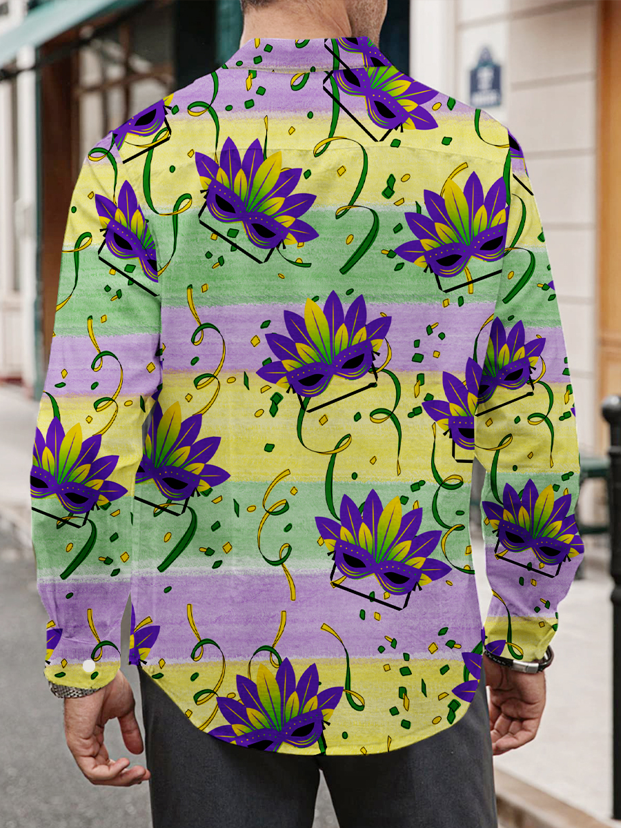 Men's Colorful Stripes Print Long Sleeve Shirt