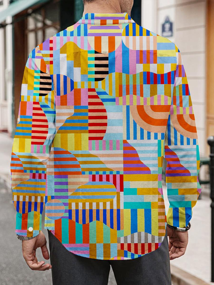Art Colorful Stripes Pattern Print Long Sleeve Hawaiian Shirt