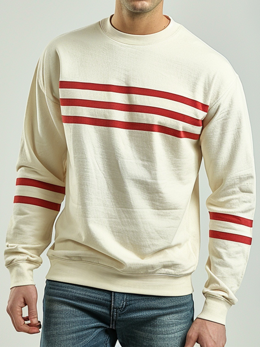 Men's Sweatshirt Three Red Stripes Casual Sweatshirt