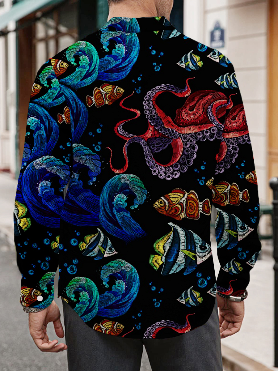 Men's Art Octopus Print Long Sleeve Shirt
