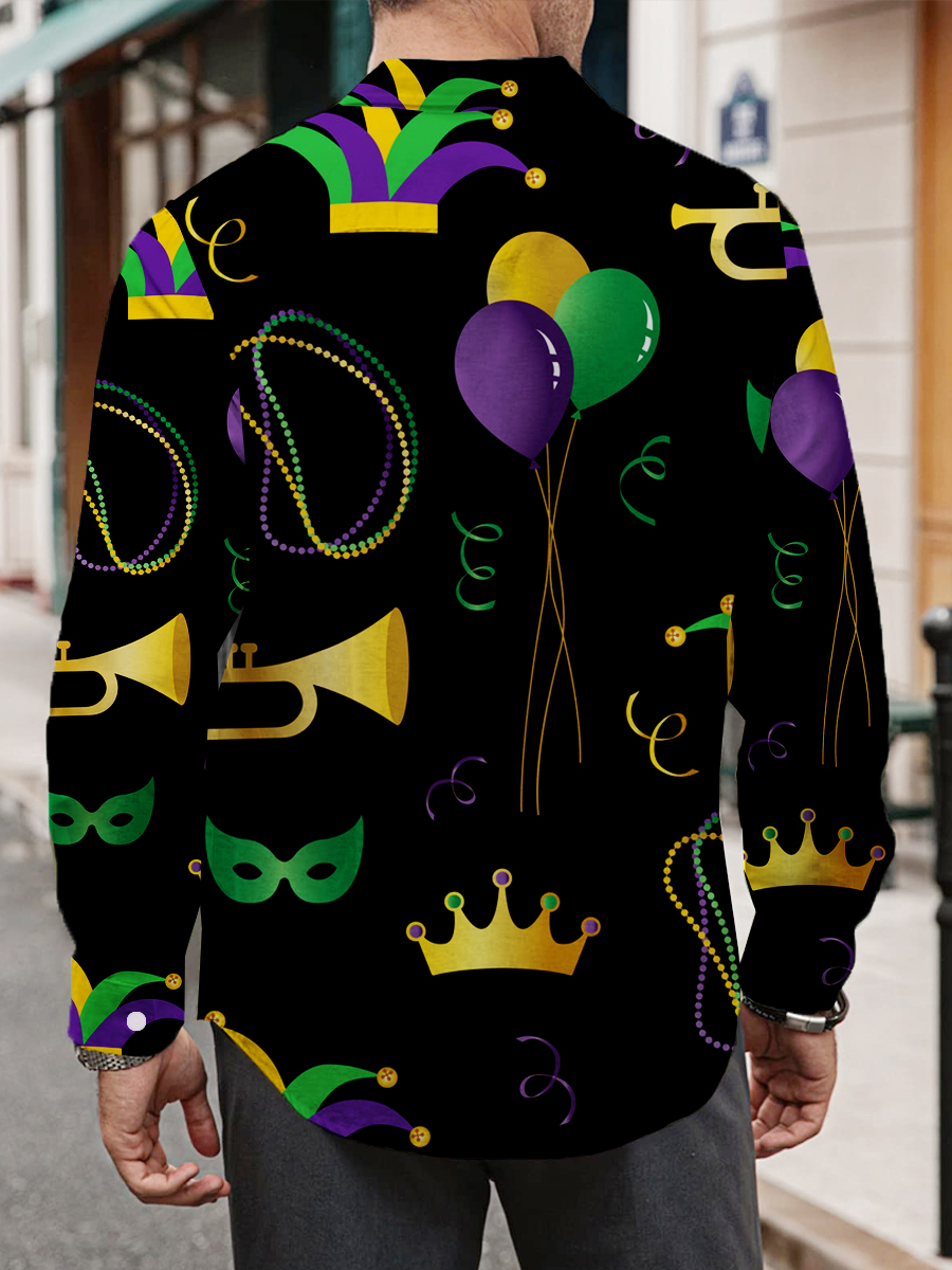 Men's Mardi Gras Print Long Sleeve Shirt