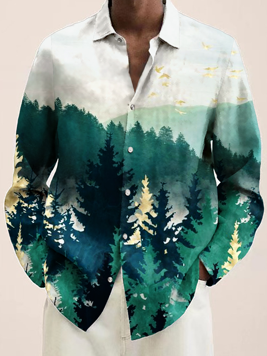 Forest Print Long Sleeve Hawaiian Shirt