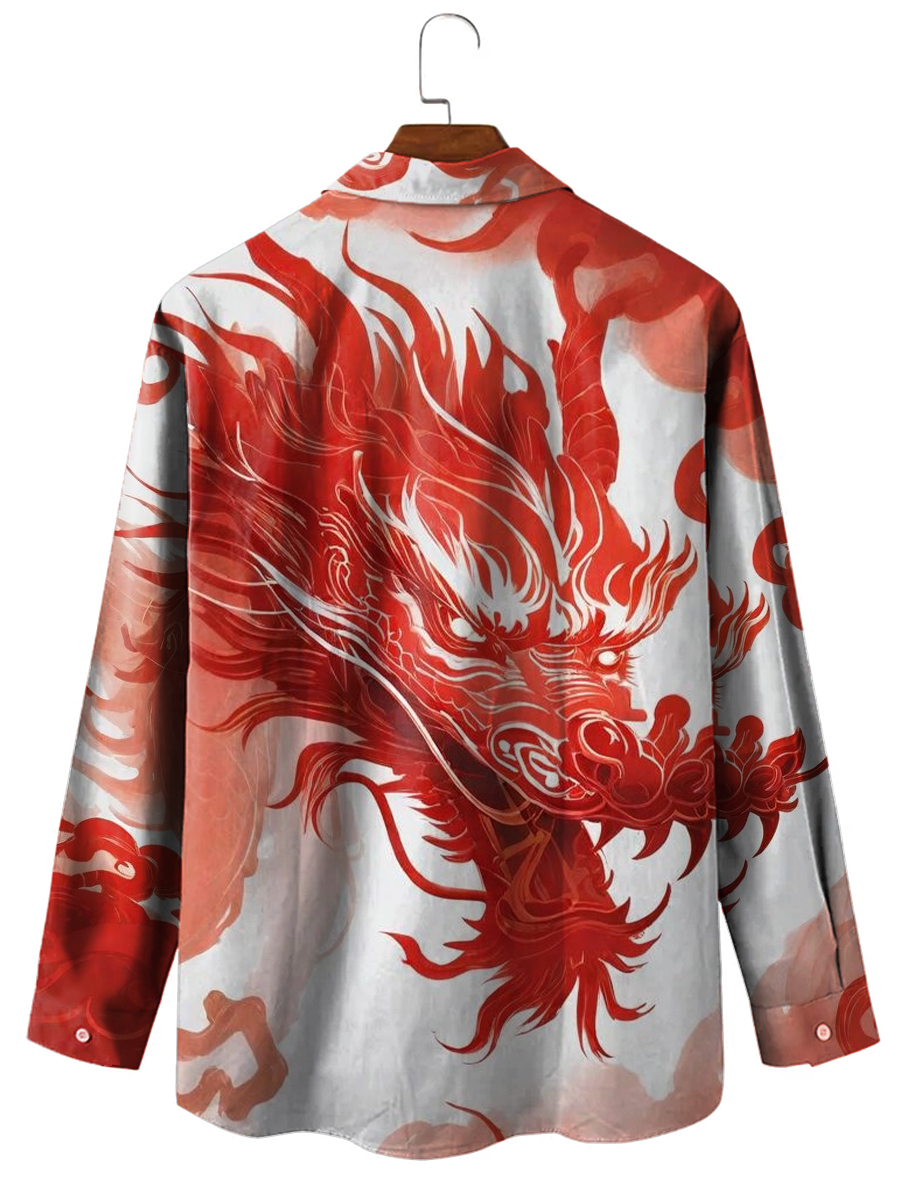 Chinese Loong Pattern Long Sleeve Hawaiian Shirt