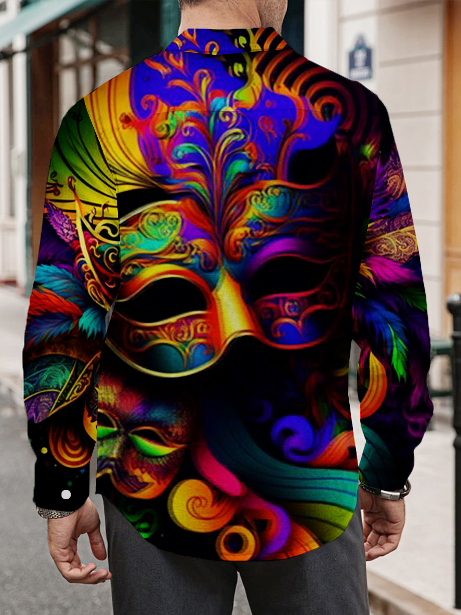 Men's Art Mardi Gras Print Long Sleeve Shirt