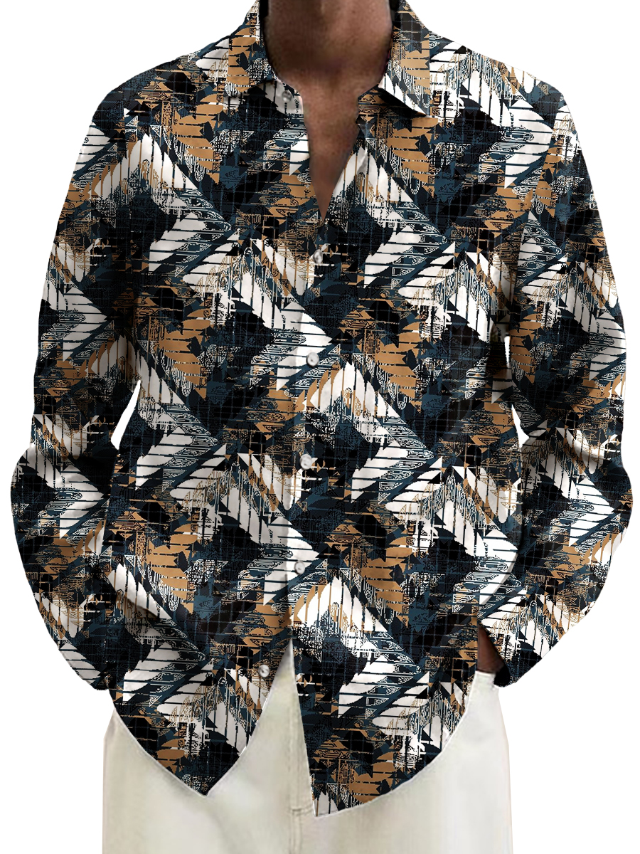 Retro Plaid Art Print Long Sleeve Hawaiian Shirt