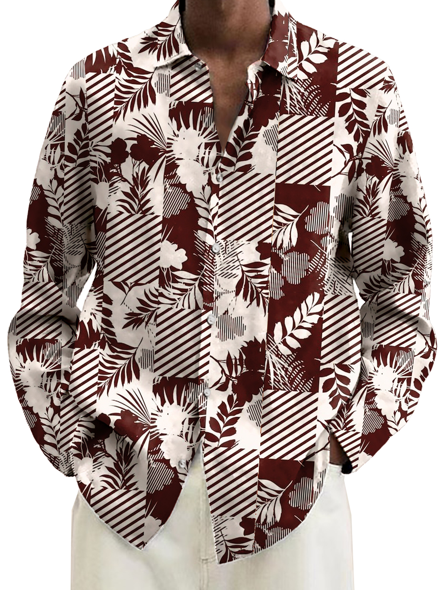 Geometric Patchwork Art Print Long Sleeve Hawaiian Shirt