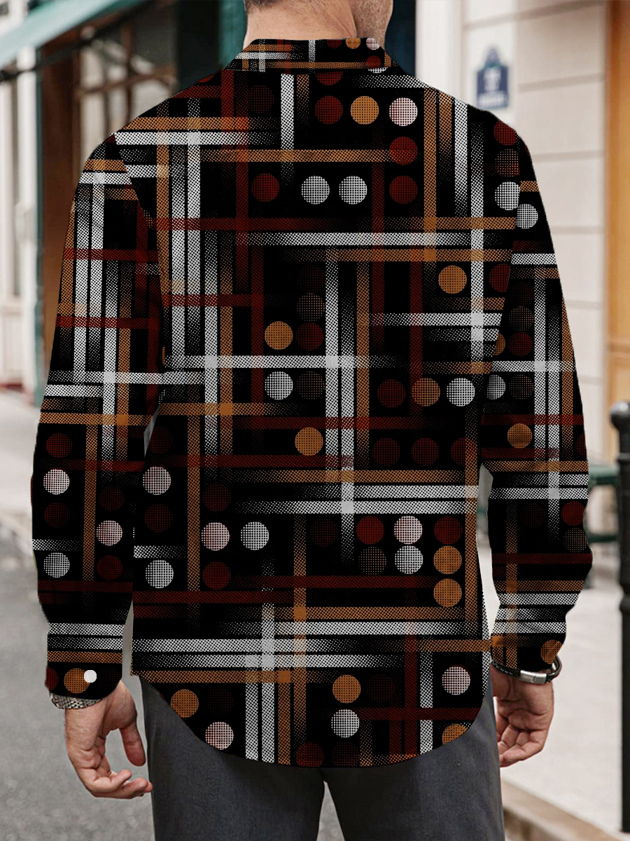 Retro Stripes Art Print Long Sleeve Hawaiian Shirt