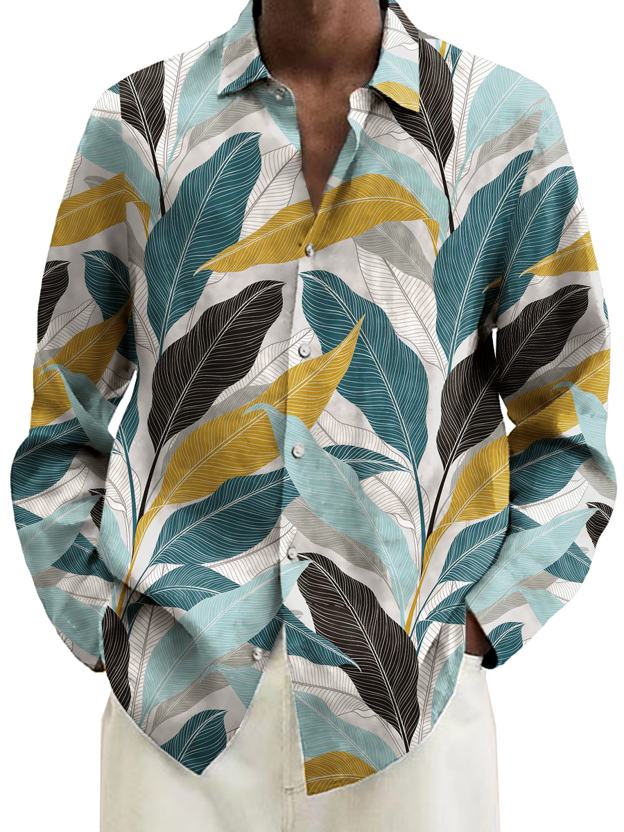 Palm Leaves Art Print Long Sleeve Hawaiian Shirt