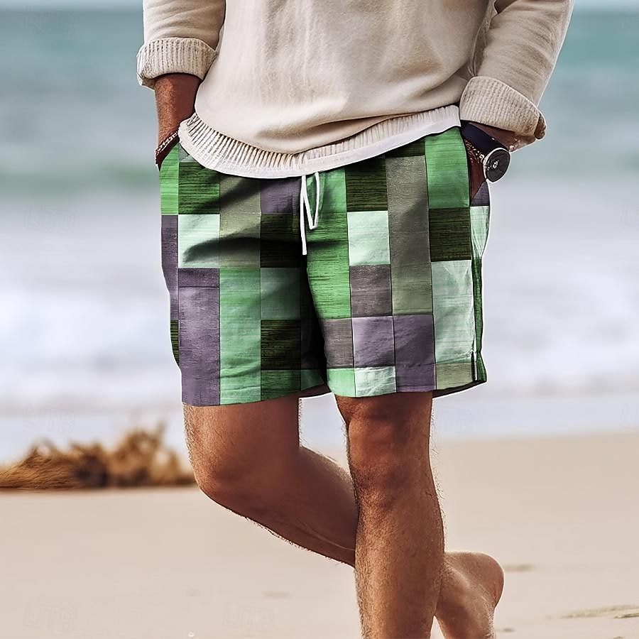 Men's Shorts Holiday Retro Colorblock Print Beach Shorts