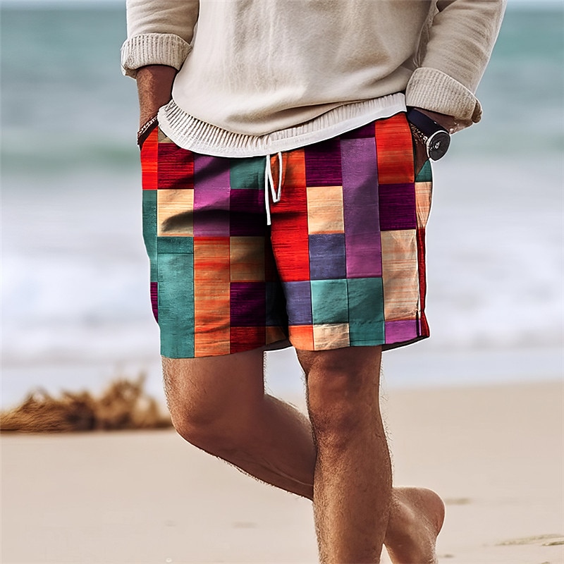 Men's Shorts Holiday Retro Colorblock Print Beach Shorts